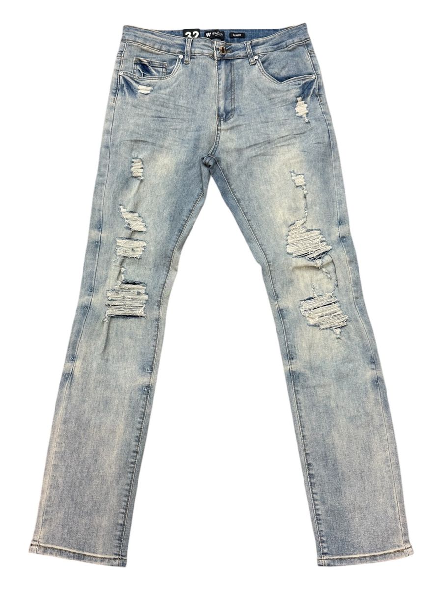 Waimea Distressed Slim Fit Jeans from On Time Fashions – Jeans by Rams Imports Inc., Birmingham AL’s 1 fashion store and premier destination for streetwear, suits, kids fashion, and big & tall