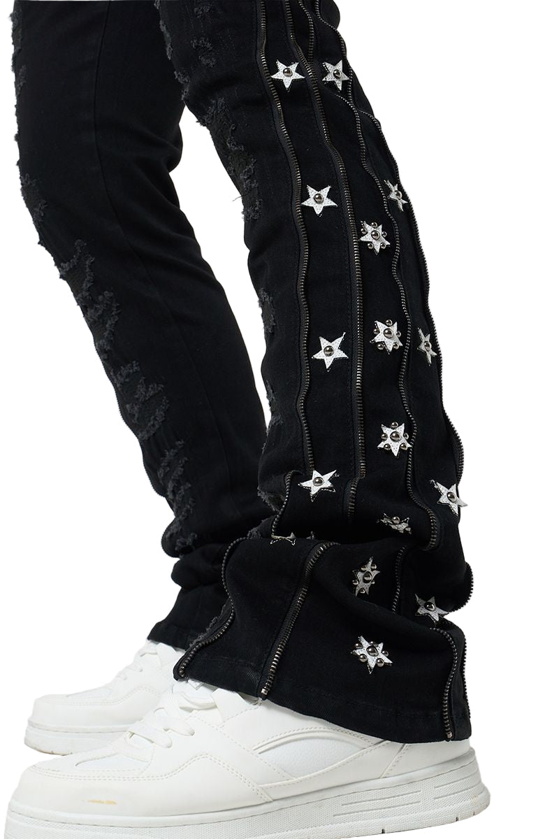 Waimea Side Zip Star Stacked Denim from On Time Fashions – jeans by Rams Imports Inc., Birmingham AL’s 1 fashion store and premier destination for streetwear, suits, kids fashion, and big & tall