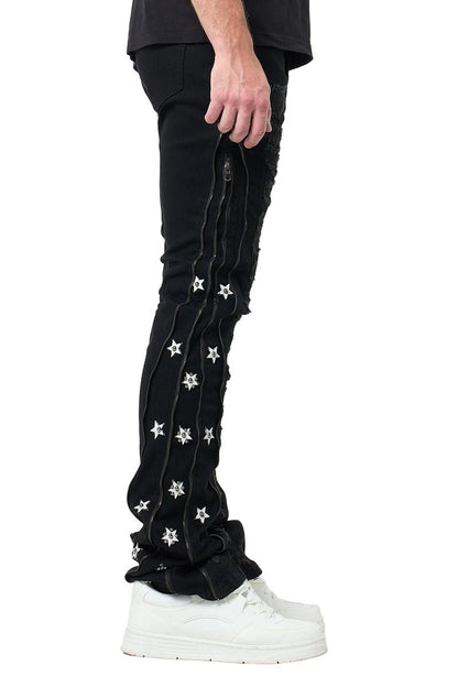 Waimea Side Zip Star Stacked Denim from On Time Fashions – jeans by Rams Imports Inc., Birmingham AL’s 1 fashion store and premier destination for streetwear, suits, kids fashion, and big & tall