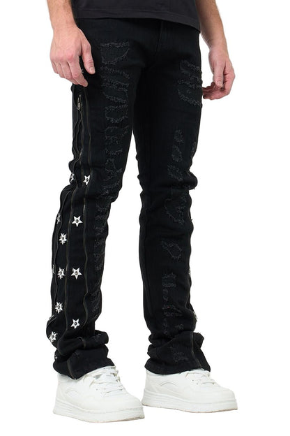 Waimea Side Zip Star Stacked Denim from On Time Fashions – jeans by Rams Imports Inc., Birmingham AL’s 1 fashion store and premier destination for streetwear, suits, kids fashion, and big & tall