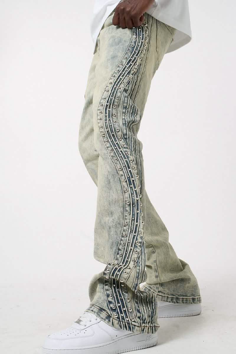 Waimea Textured Studded Stacked Denim from On Time Fashions – jeans by Rams Imports Inc., Birmingham AL’s 1 fashion store and premier destination for streetwear, suits, kids fashion, and big & tall