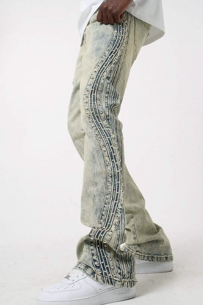 Waimea Textured Studded Stacked Denim from On Time Fashions – jeans by Rams Imports Inc., Birmingham AL’s 1 fashion store and premier destination for streetwear, suits, kids fashion, and big & tall