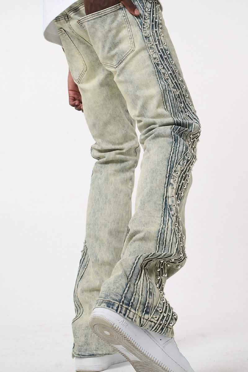 Waimea Textured Studded Stacked Denim from On Time Fashions – jeans by Rams Imports Inc., Birmingham AL’s 1 fashion store and premier destination for streetwear, suits, kids fashion, and big & tall