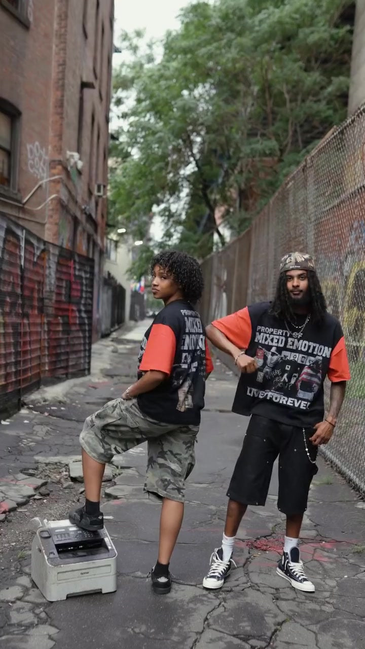 Two models in Mixed Emotion graphic tees in the brand’s September 2026 campaign.