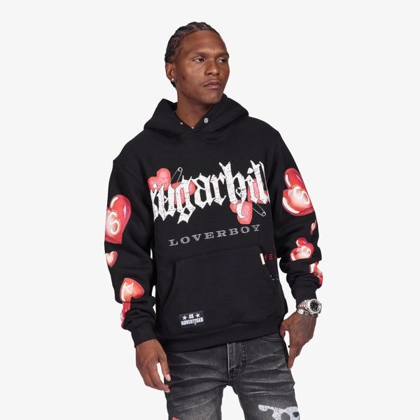 Official Sugarhill photograph of the stocked black Loverboy hoodie.